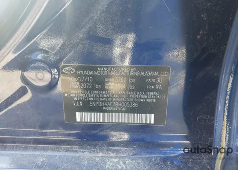 2011 Hyundai Elantra Gls z USA, uszkodzony, nr VIN 5NPDH4AE3BH005386